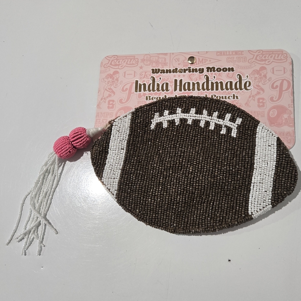 Brown Football Beaded Pouch